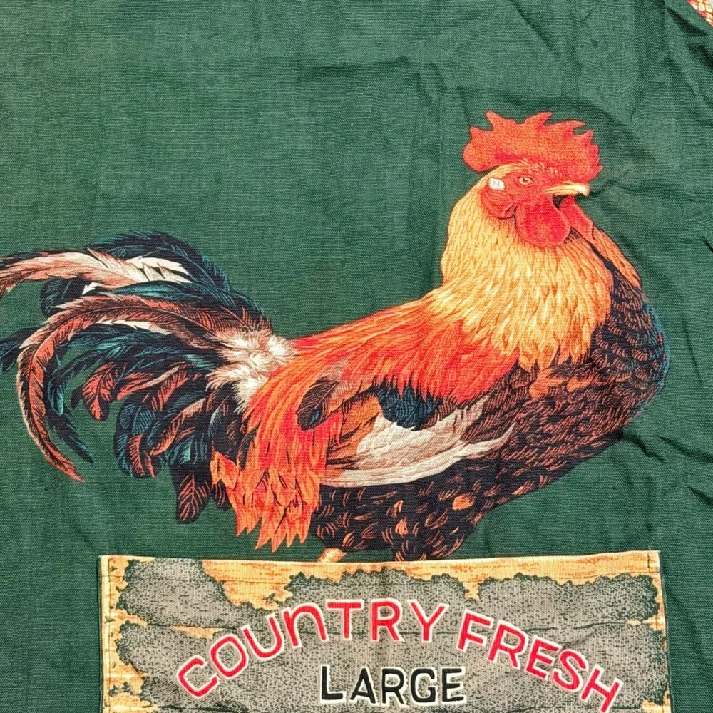 Vintage Country Fresh Rooster Apron Green Farmhouse Chicken Fine Eggs USA Bib
